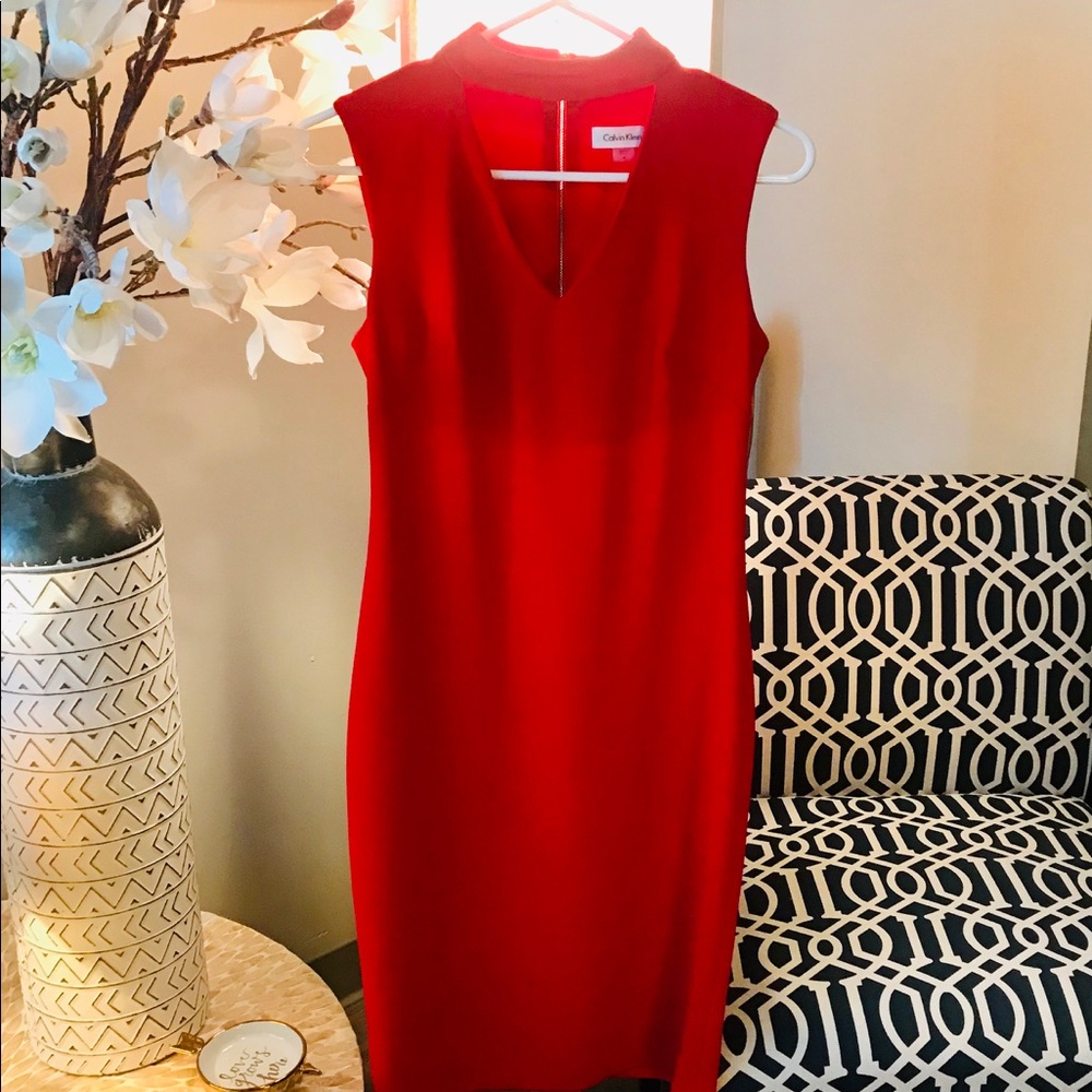 Calvin Klein Scuba Crepe Choker Sheath Dress